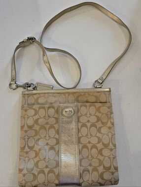 Coach Tan Signature Crossbody with Metallic Trim